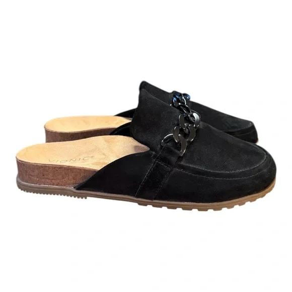 Vionic Georgie Chain Detail Mules Black Suede Women’s Size 8.5 - Picture 1 of 8
